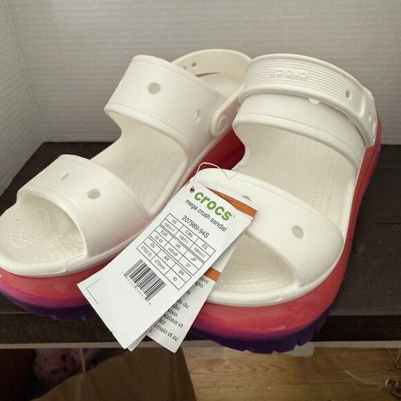 Crocs Shoes - Crocs Mega Crush Sandal Women’s Size 11 Men’s 9 Platform New White Rainbow Soles